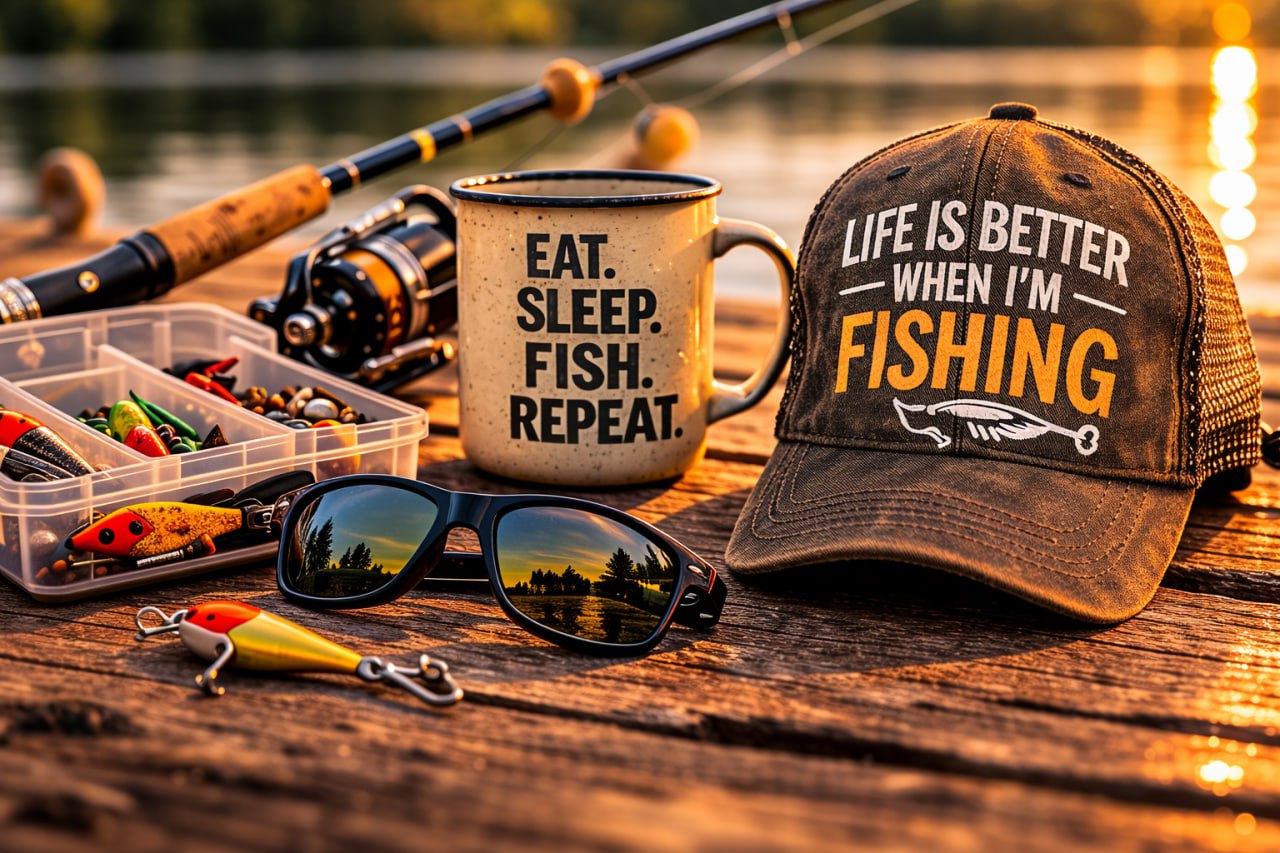 best fishing gifts for men dock-side gear ideas including mug hat and tackle