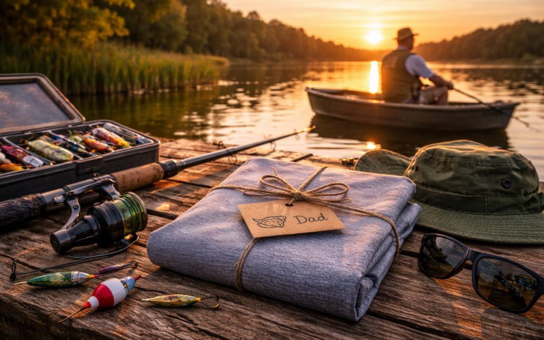 reel great dad shirt gift scene on dock at sunset